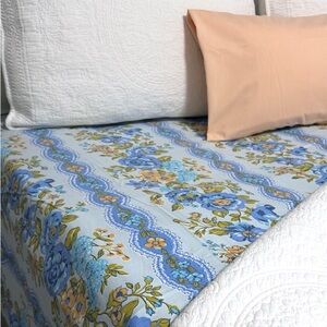 Vintage 70's Wabasso  Floral Print Queen Flat  Sheet